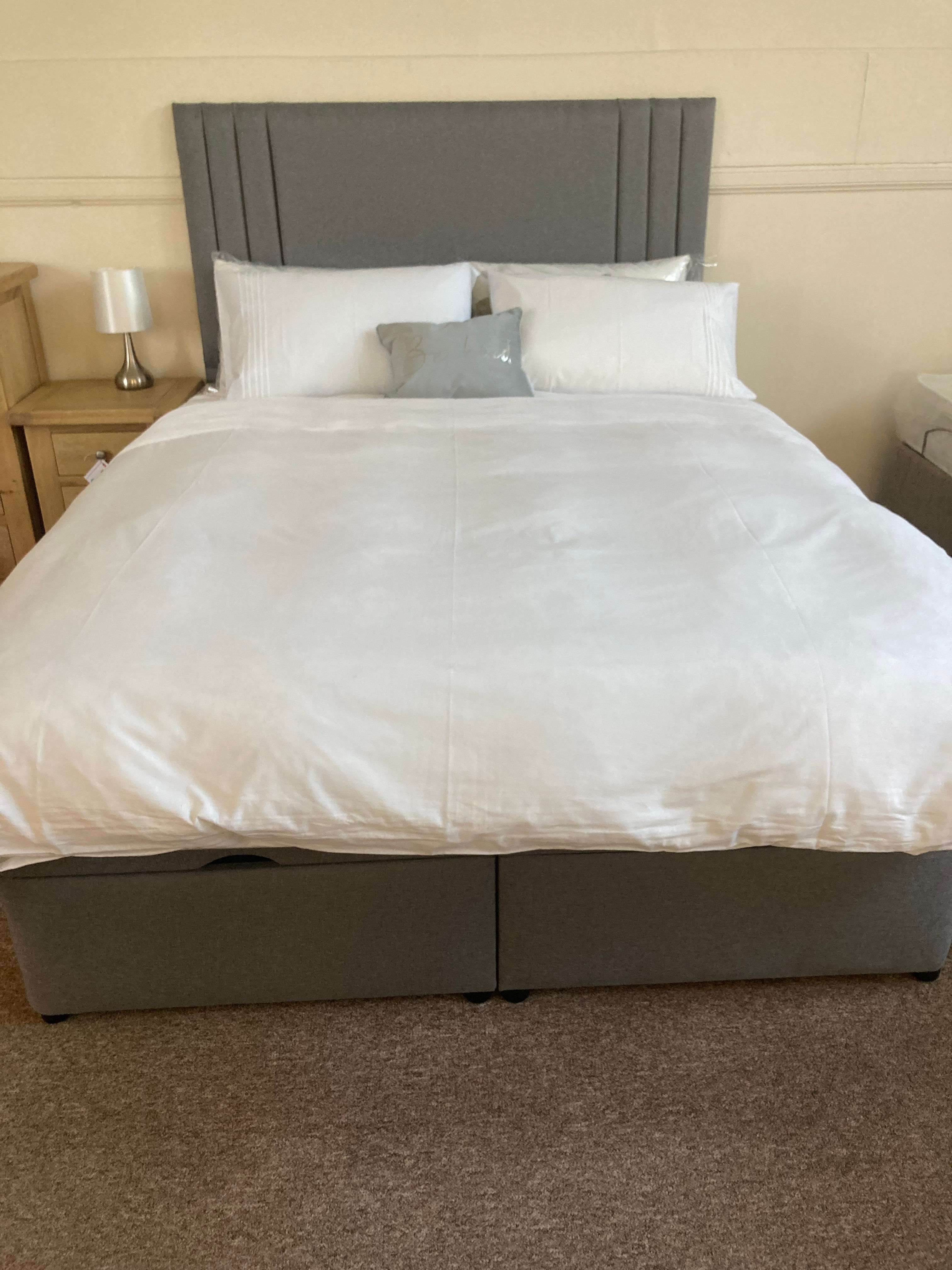 SB Fabric 5' King End Lift Ottoman Bed with 54" Floor Standing Headboard