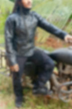 leather patchwork black full sleeve jacket