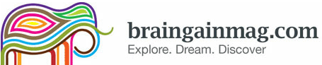 There is a colored lined silhouette of an elephant along with the website url "https://www.braingainmag.com/". 