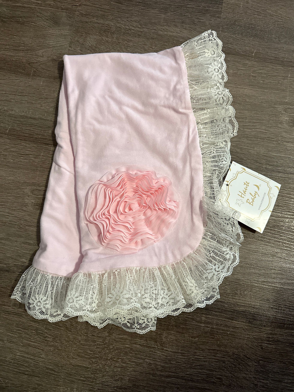Thumbnail: Pink Lulabye set has ruched ribbon rose and lace