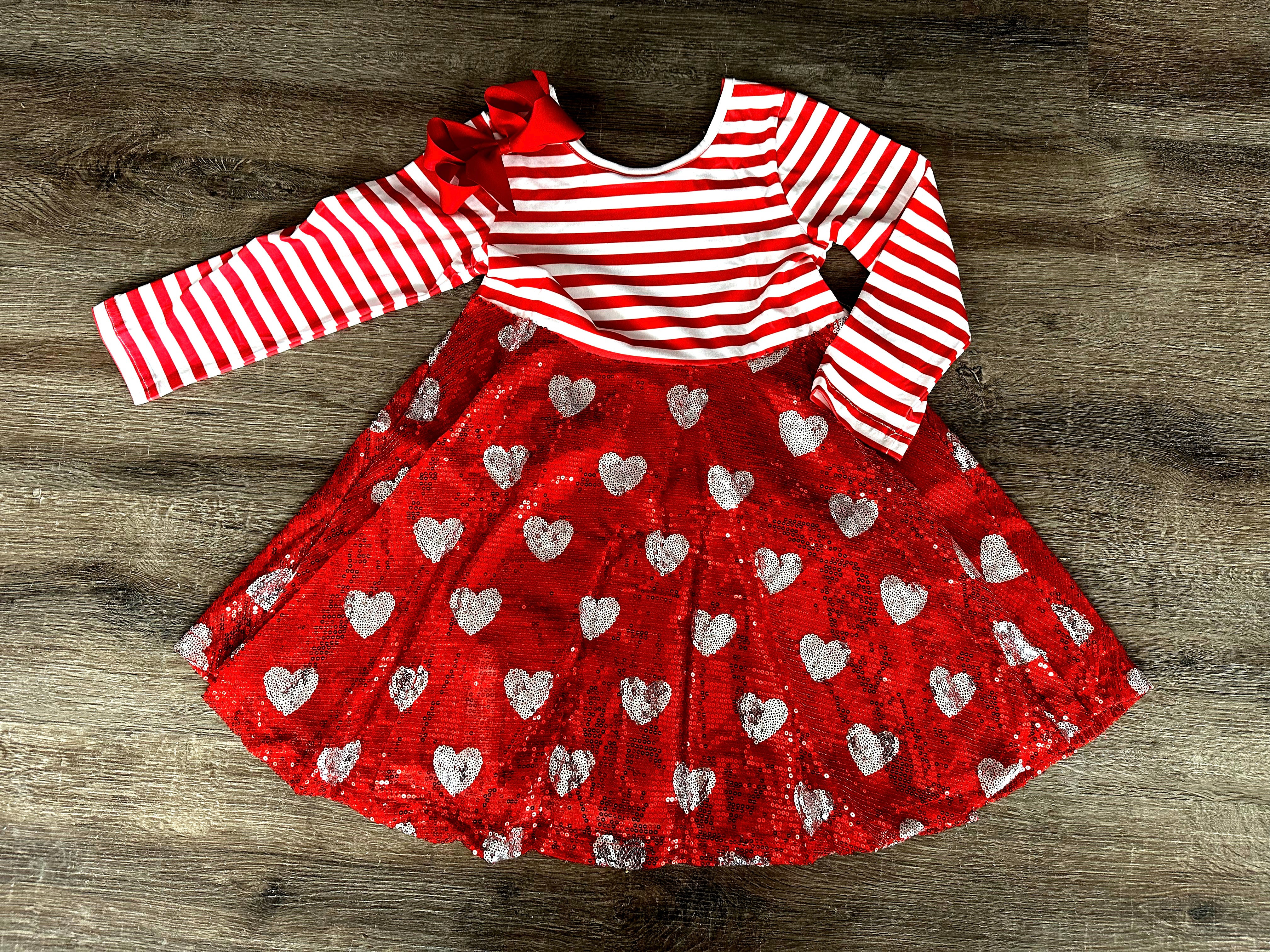 Red heart sequined skirted valentine  dress size 7 (last one)