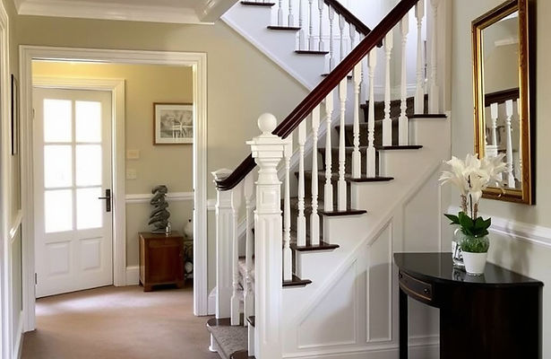 A home refurbishment project, finished result, showing a beautiful hallway and stairs in a