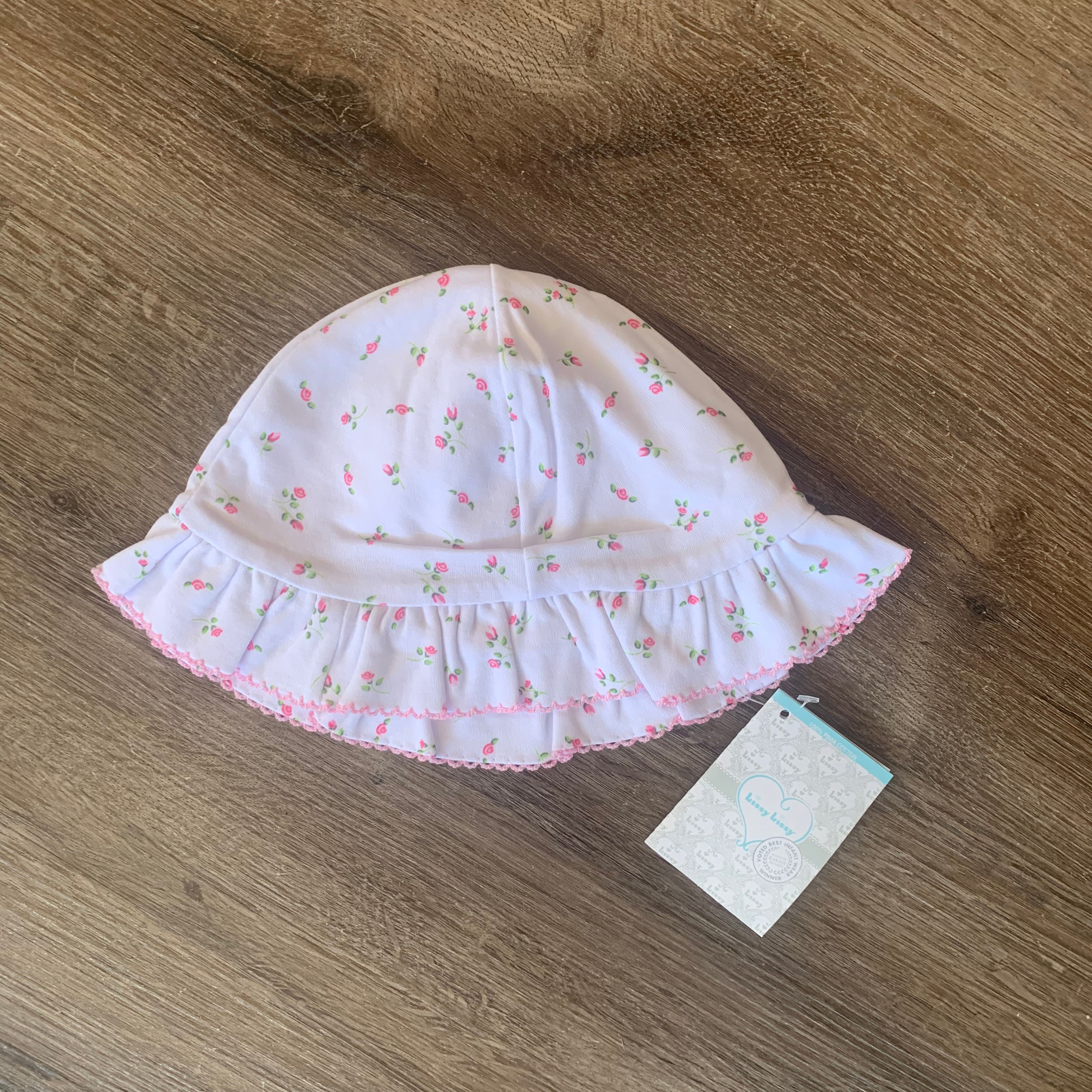 Rosebud ruffly sun bonnet NB,S,M,L size