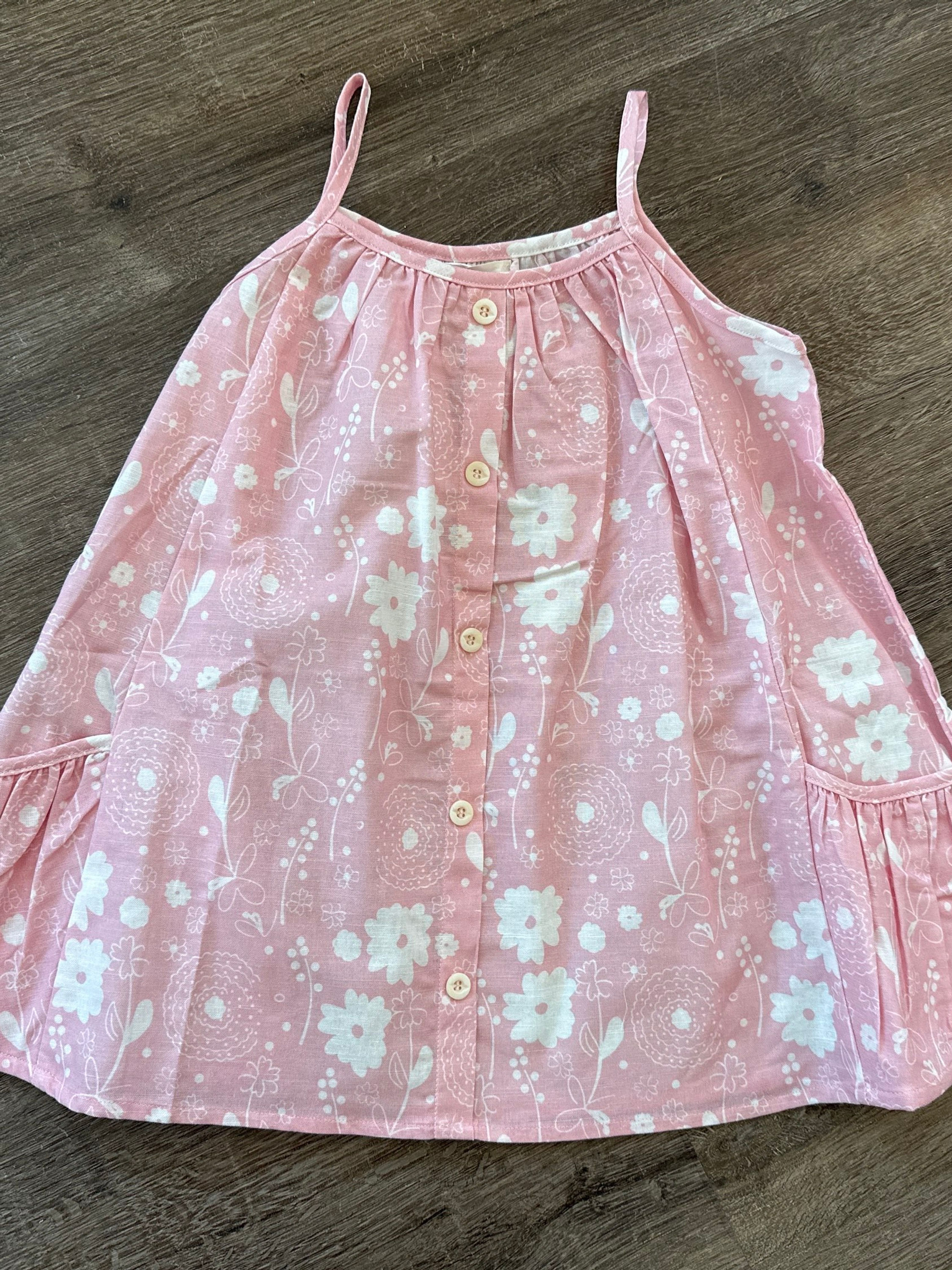 Pink printed swing dress with pockets 