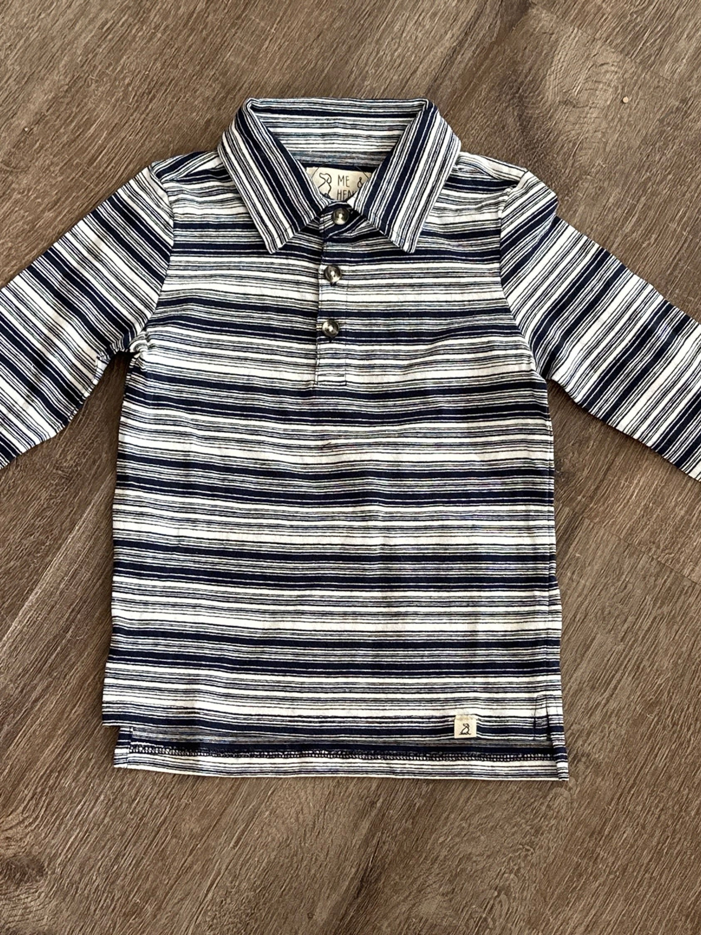  Collar Navy & white striped shirt