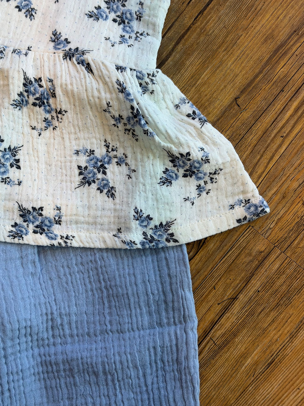Thumbnail: Blue gauze pant with peplum style tank top