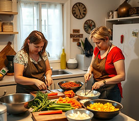 two women preparing food together in a modest kitchen at home.jpg