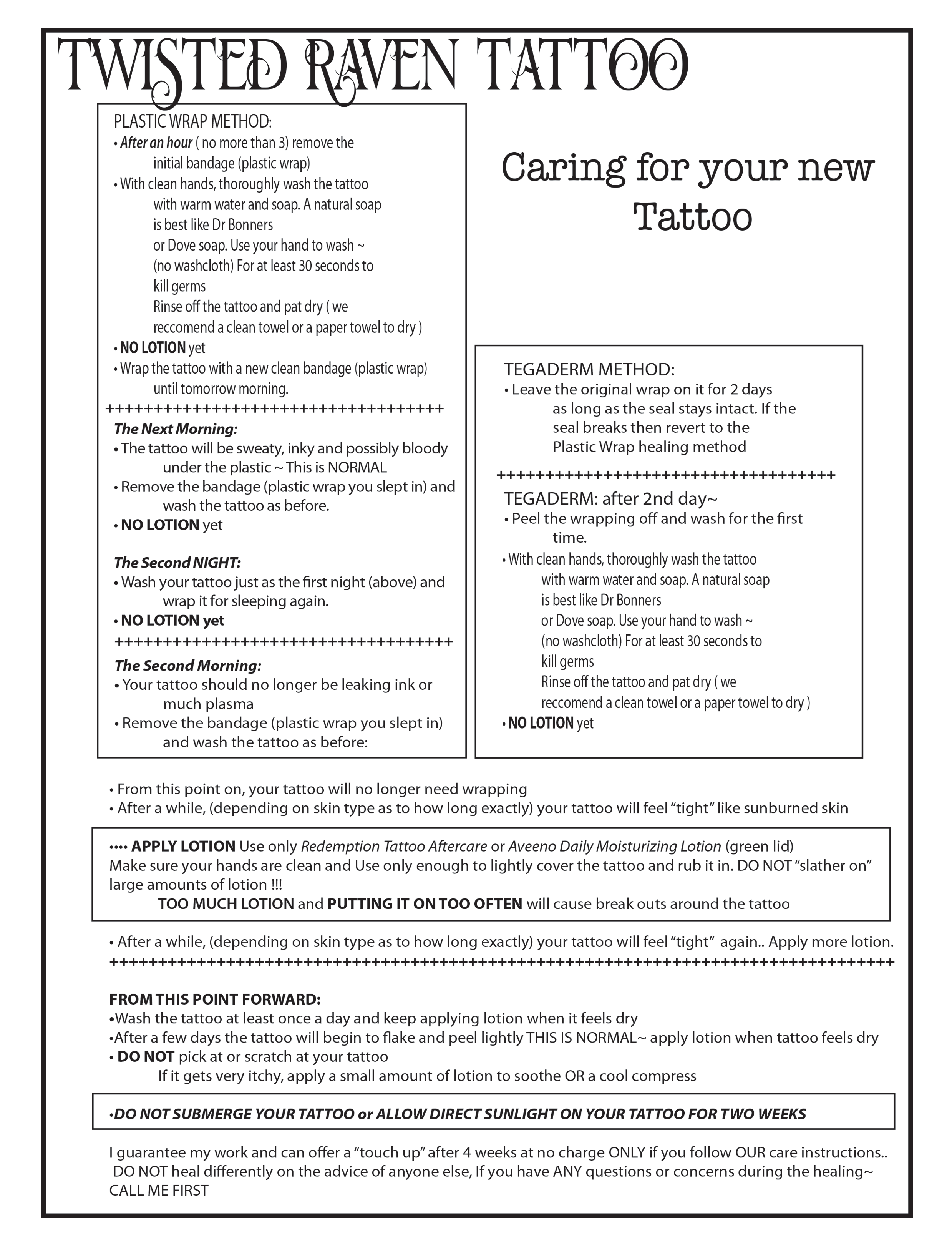 Tattoo Aftercare Instructions