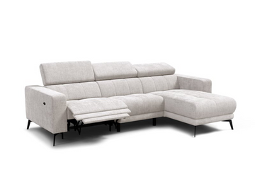 Canapé d'angle droit relax électrique COURTOIS LAVILLE MORELLO 4 places Velours Crème