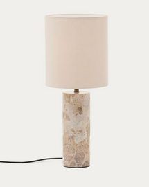 Lampe de table Raze en marbre beige et abat-jour en lin beige