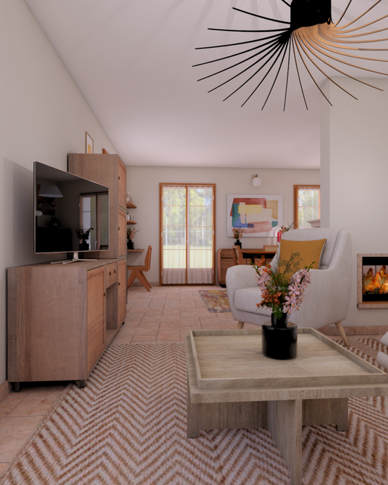 Aménagement 3D – pièce de vie – Djuna Décoration