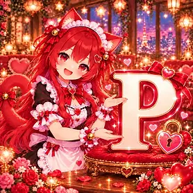 MH-chan presenting a large letter P and heart-shaped lock representing Himitsu Maid memberships powered by Patreon.