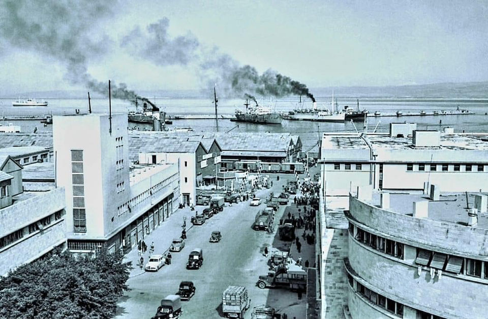 Busy Belfast docks and street scene, 1950s