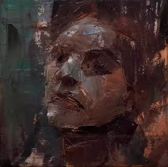 Textured painting using palette knife technique, rich in layered color and movement