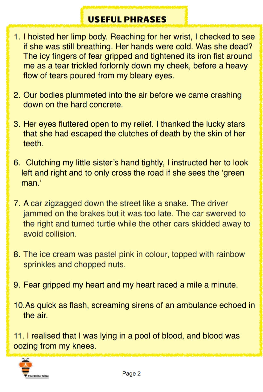 Cheatsheet of Useful Phrases for P5/6 Composition - An Unexpected Incident