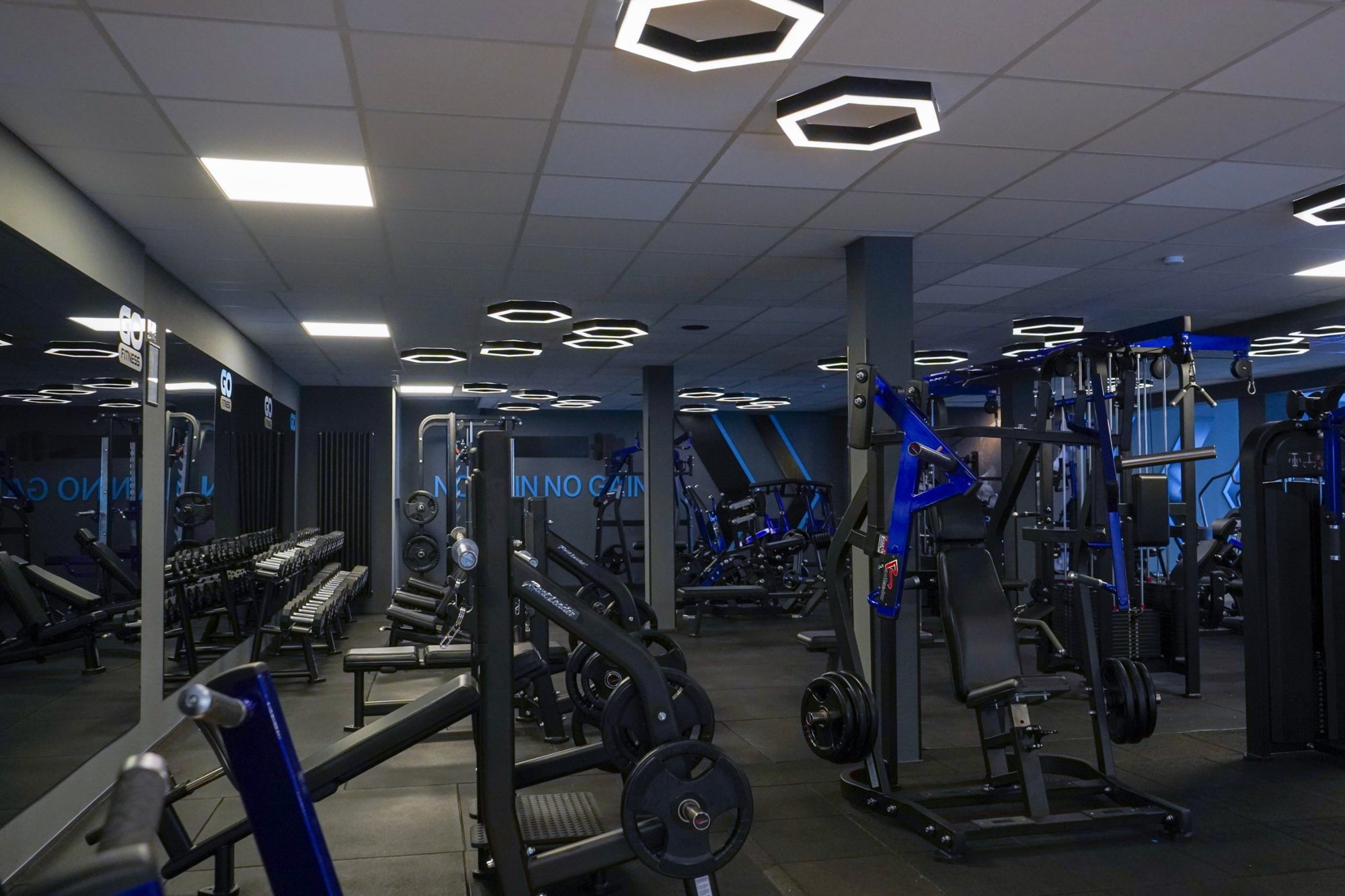 Freeweight-Area mit Kurzhanteln im GO FITNESSCLUB