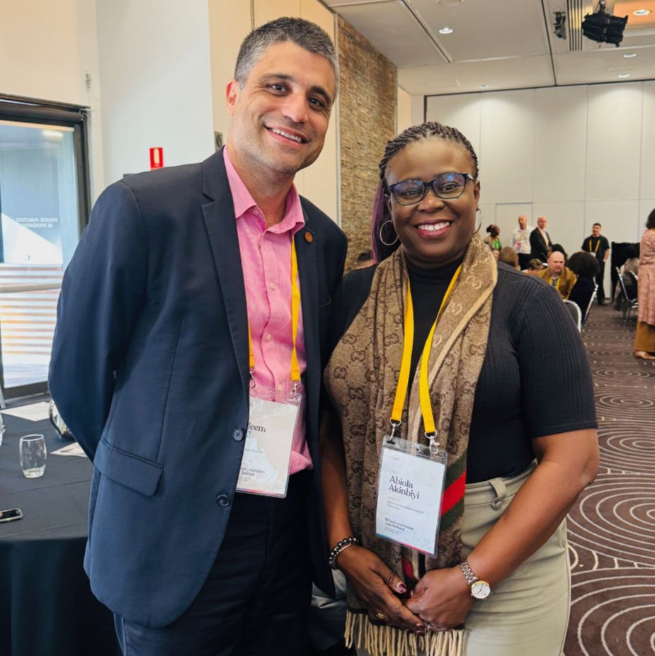 Welcoming Australia CEO Aleem Ali with ECCV Board Chairperson Abiola Akinbiyi at the Symposium.