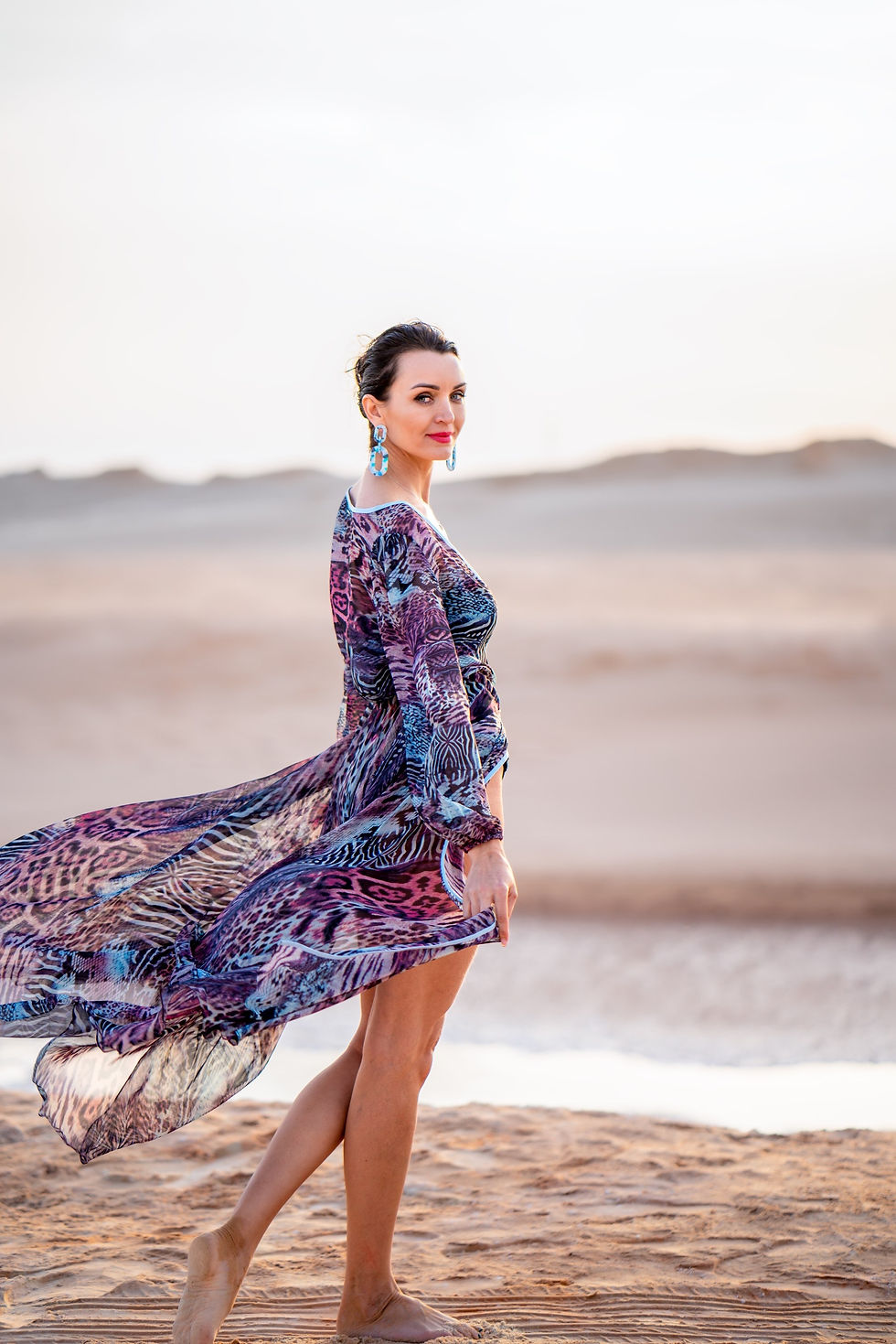 Thumbnail: Animal Print Long Sleeved Beach Dress