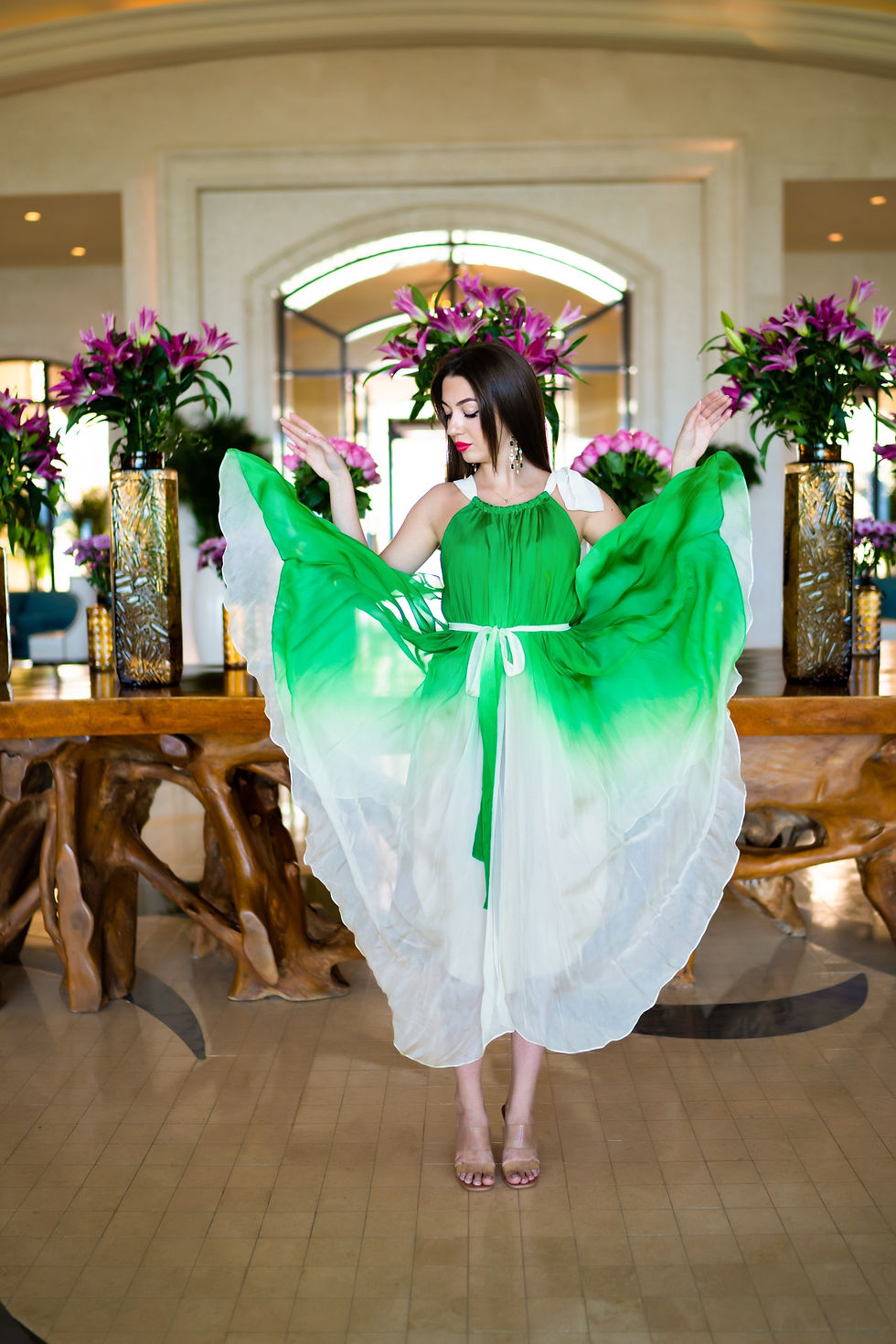 Thumbnail: Gradient Green Silk Dress