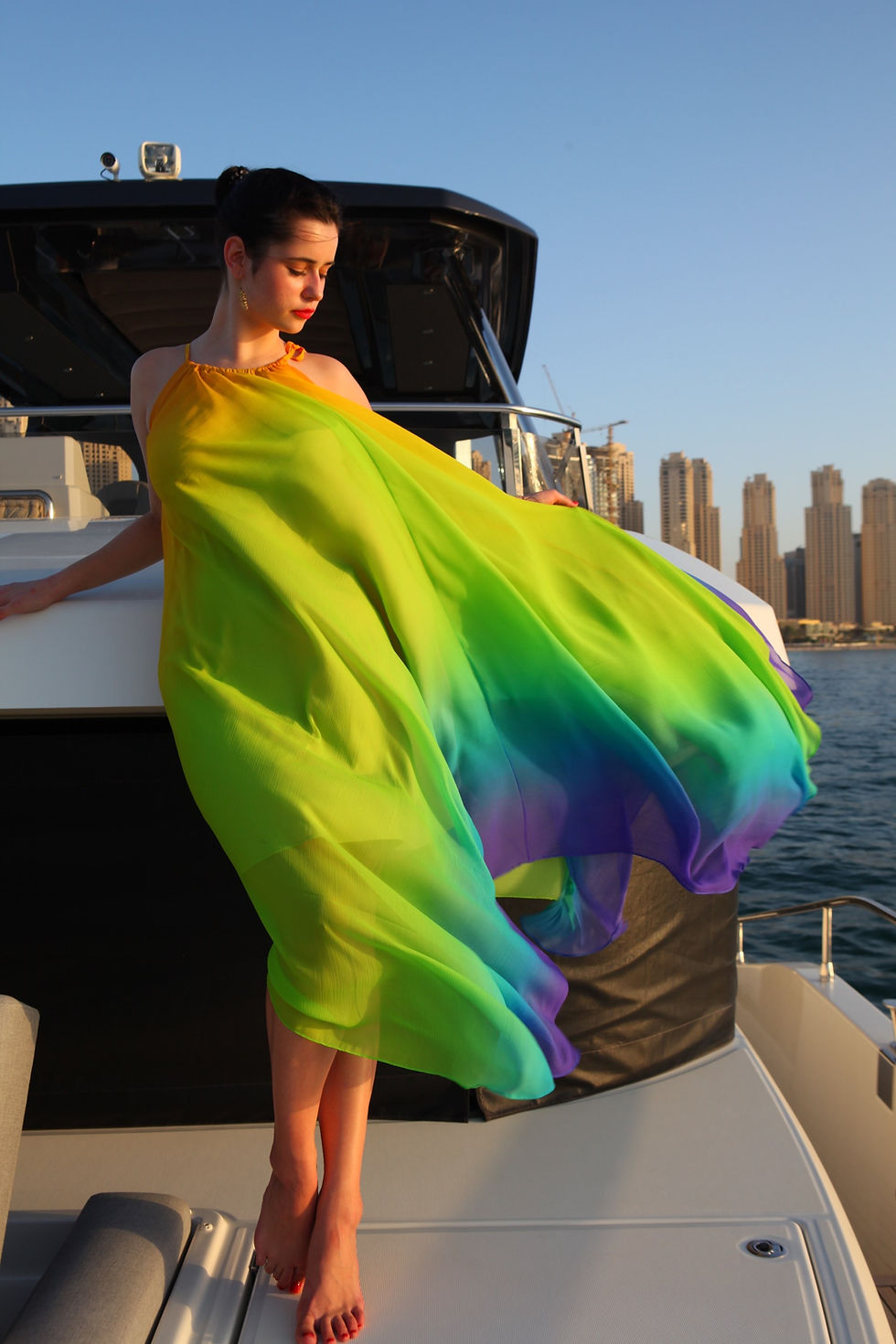 Thumbnail: Gradient Green/ Purple French Silk Dress 