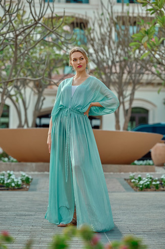 green chiton dress Pine Green Long Silk Dress with Draped Neckline