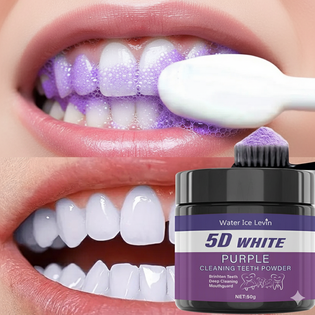 Purple Teeth Whitening Powder - Charcoal Deep Clean & Stain Removal, Fresh Breat