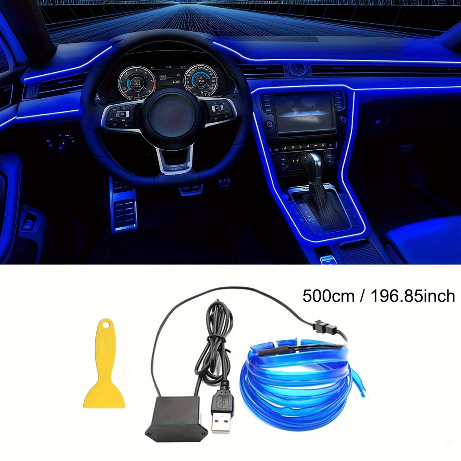 5m EL Wire Car Interior Ambient Lights Strip USB DIY Decorative Dash Board Conso