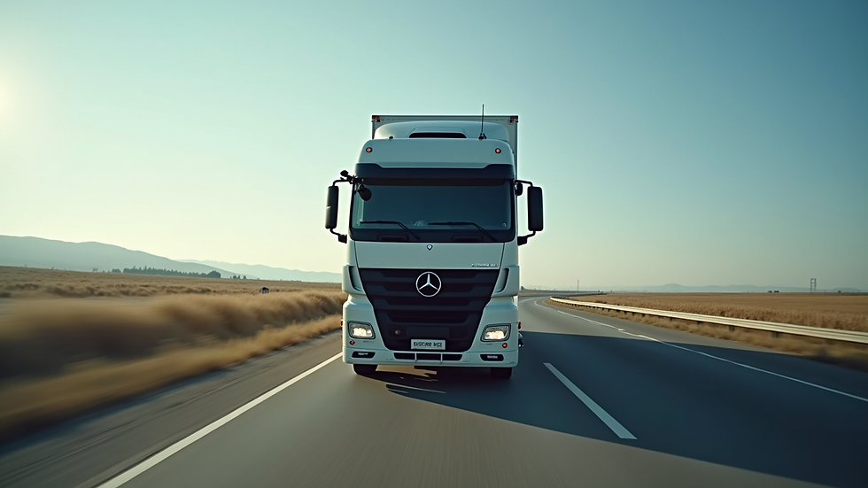 Close-up view of a commercial truck on a highway