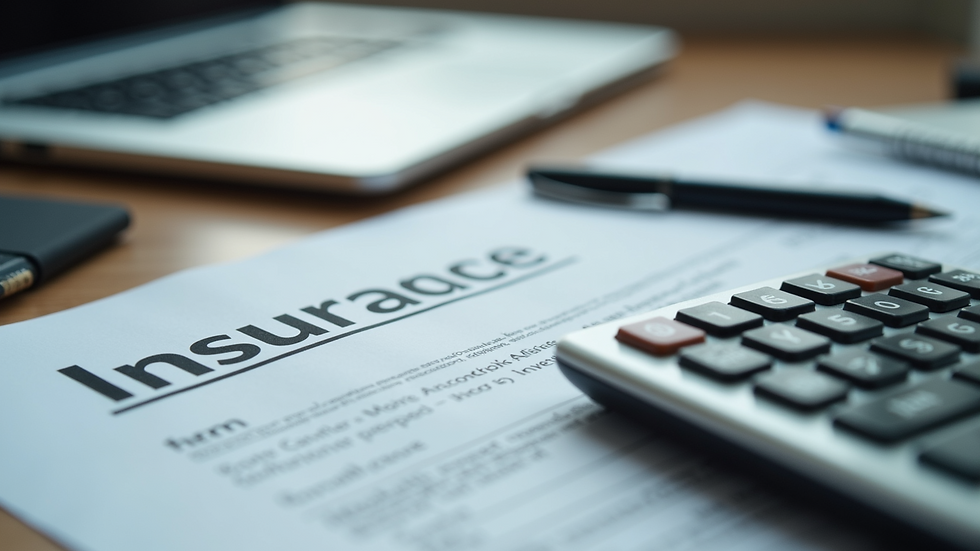 Close-up view of a calculator and insurance documents on a desk