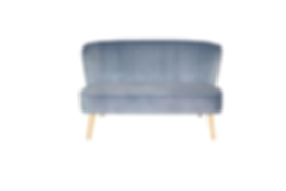 Blue velvet settee rental from Mad Honey Rentals in Chattanooga, TN, ideal for elegant lounge seating at weddings and events.