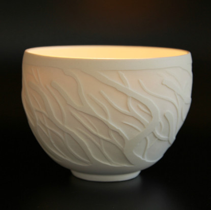 Water etched porcelain bowl