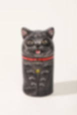 Handmade ceramic cat urn – black hand-painted memorial urn for pets, unique keepsake for honoring beloved cats.