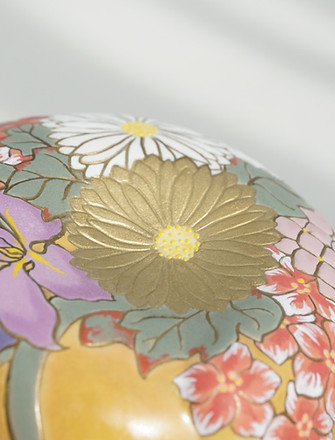 Colorful floral ceramic pet urn with golden details – handmade memorial urn for pets