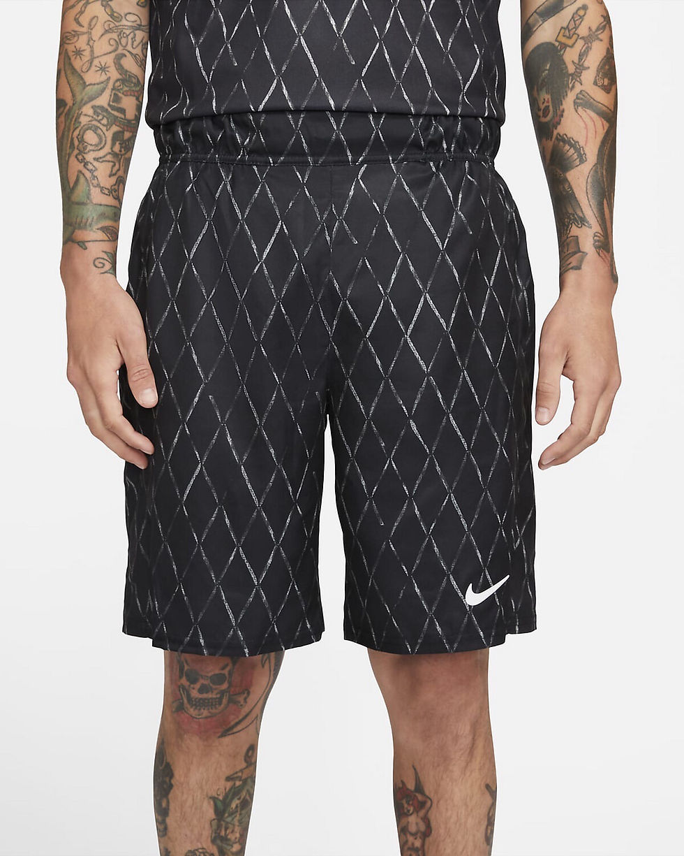 الصورة المصغرة: NikeCourt Dri-FIT VictoryMen's 23cm Printed Tennis Shorts Black / White