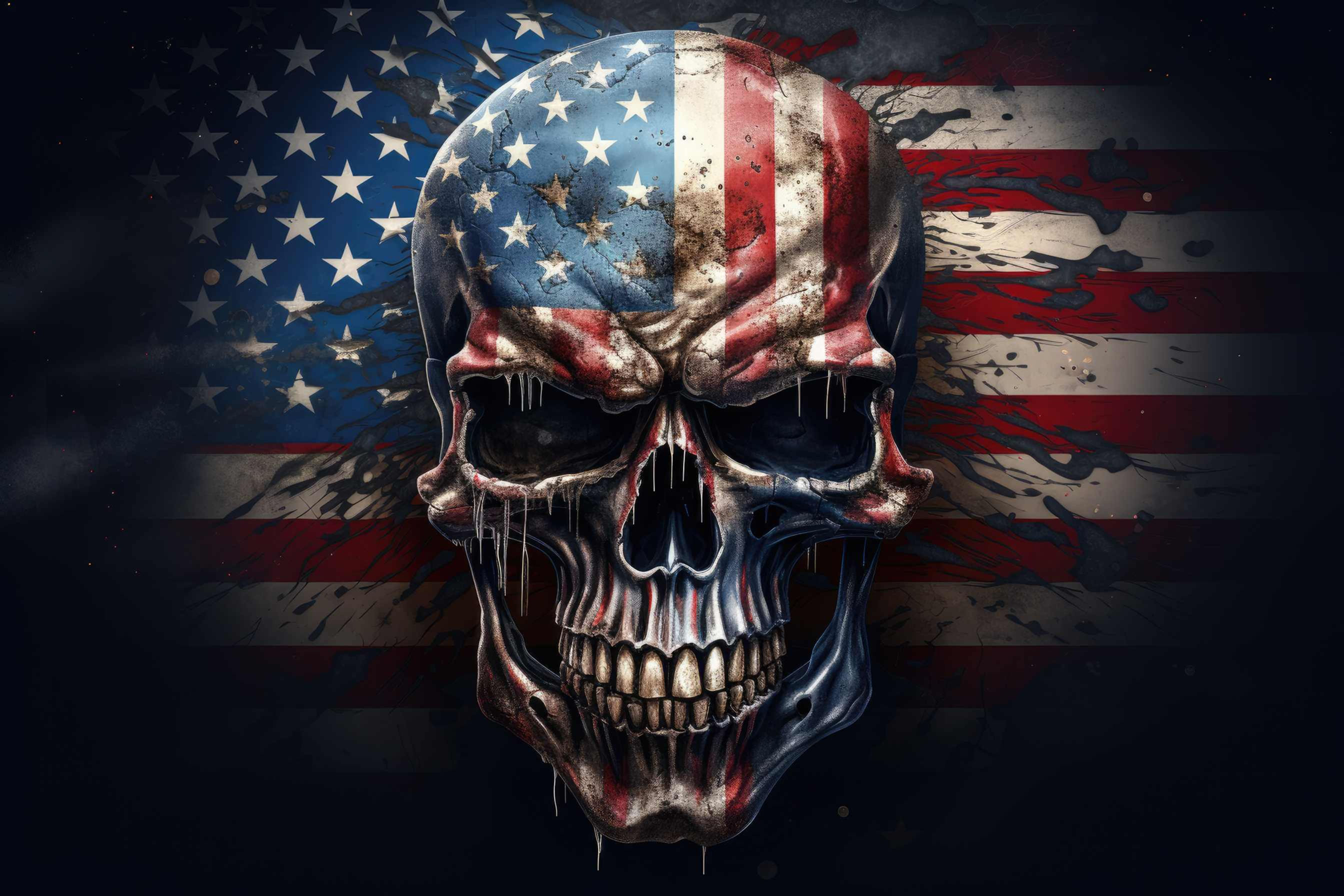 FLAG 24 -3x5 Skull American Flag BLACK Overlay flag