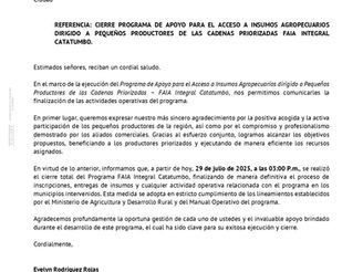 Pequeños productores y público en general - Comunicado cierre total del Programa FAIA Integral Catatumbo.