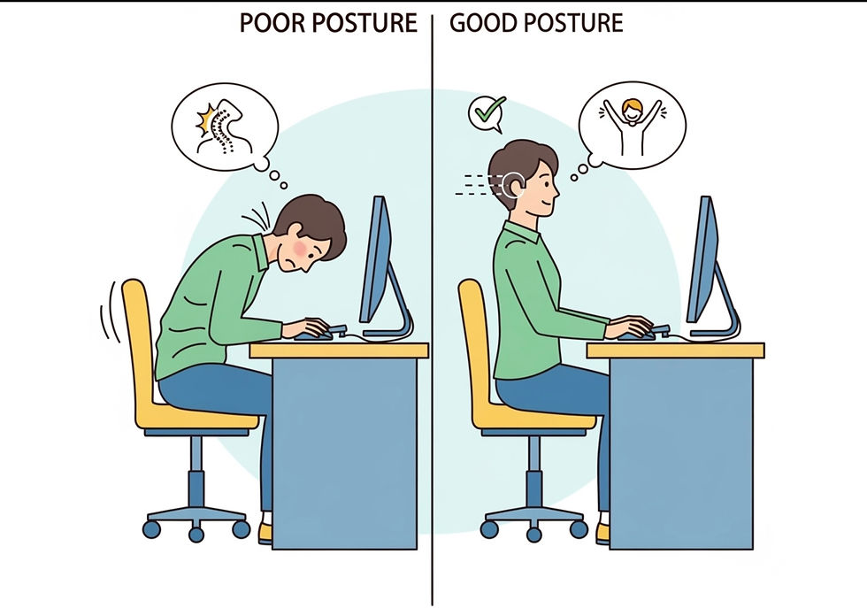 Poor and good desk posture