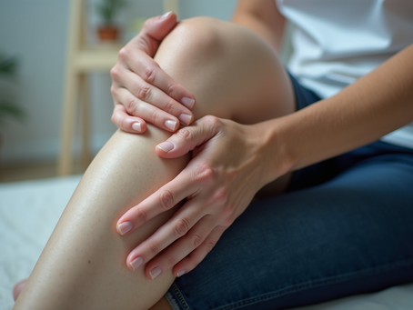 Person with EDS holding knee