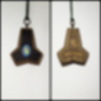 engraved walnut and wenge wood necklace inset with moonstone