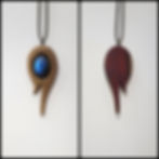 hand carved wood necklace with blue labradorite stone