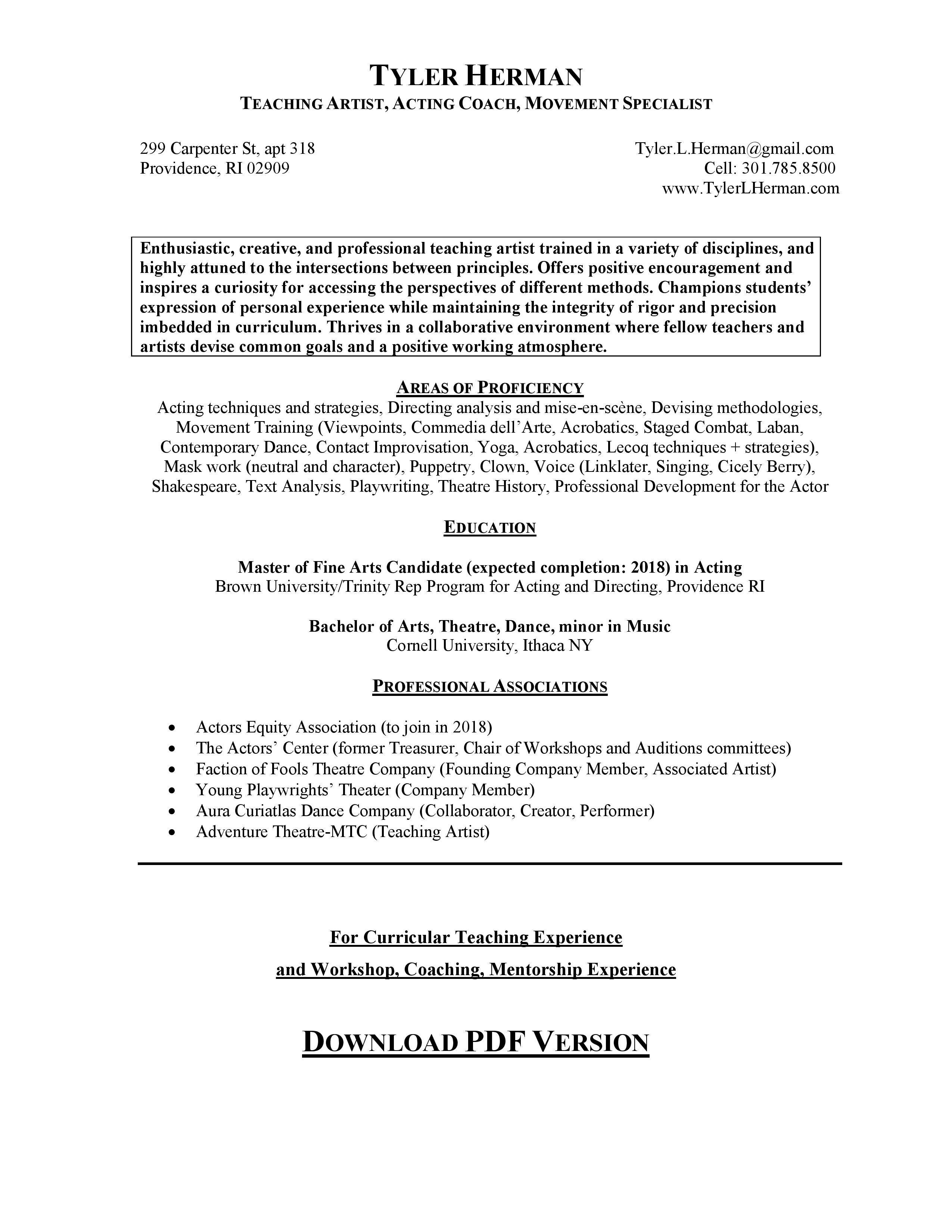 teaching artist resumes