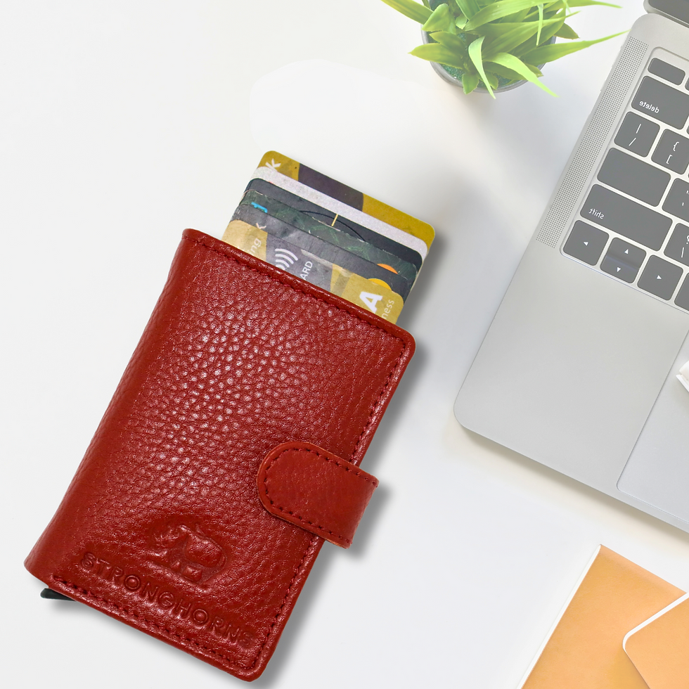 Strong Horns Men's Genuine Leather Automatic Pop Up Wallet (Orange)