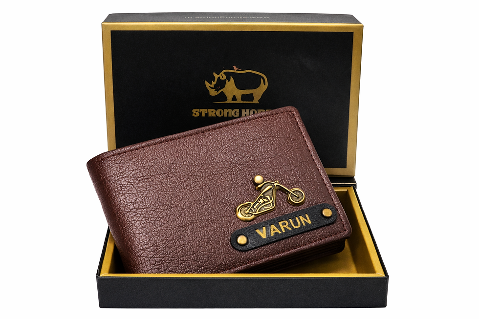 थंबनेल: Strong Horns Personalised Name Premium Leather Wallet for Men with Gift Box