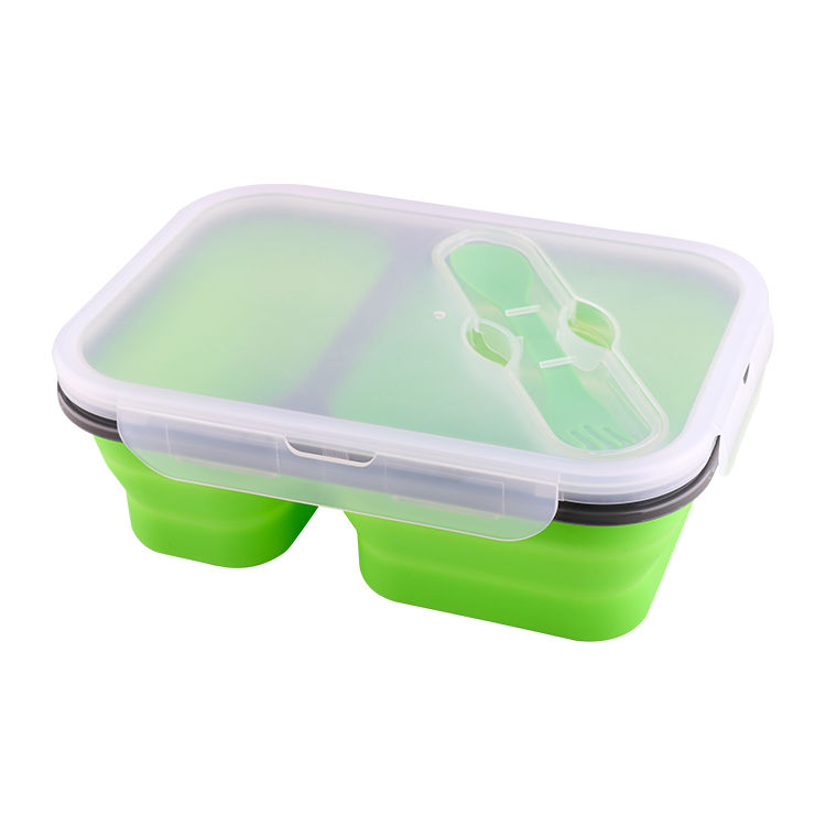 縮圖：綠色 - 雙格折疊硅膠餐盒
