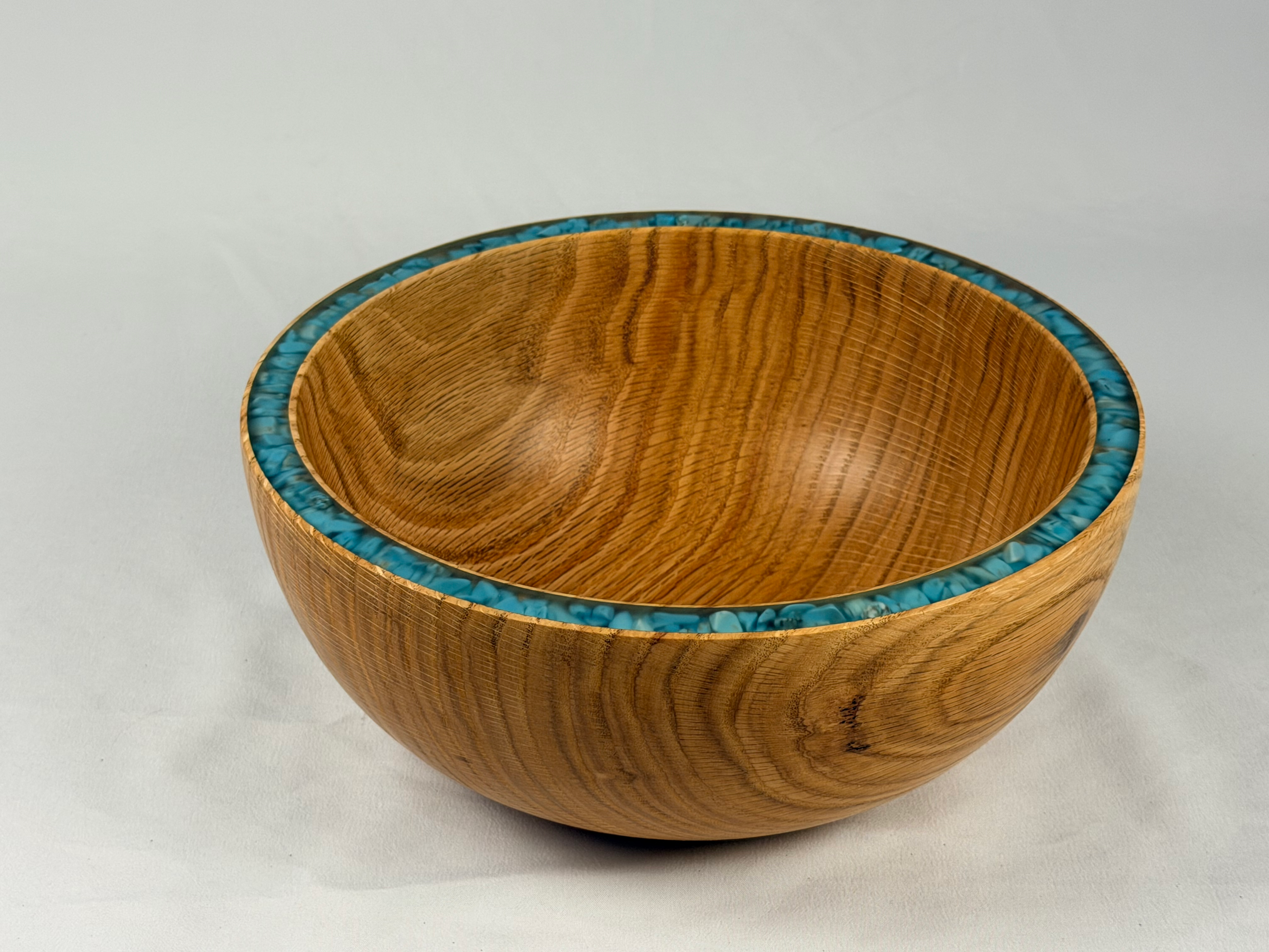 Red Oak Bowl with Turquoise Inlay