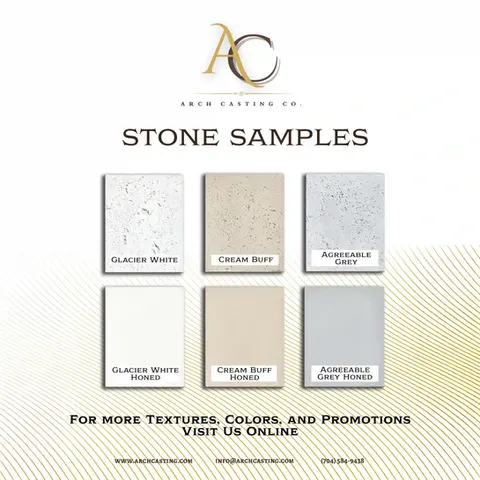 specification sheet for cast stone fireplace mantels and surrounds finish samples showcasing color and texture options