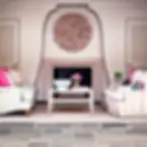Elegant outdoor fireplace with circular wall art