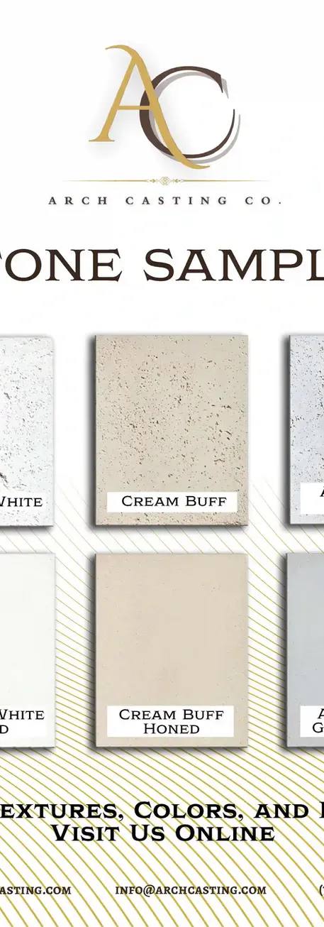 specification sheet showcasing various texture and color finish options for cast stone fireplace mantels and surrounds