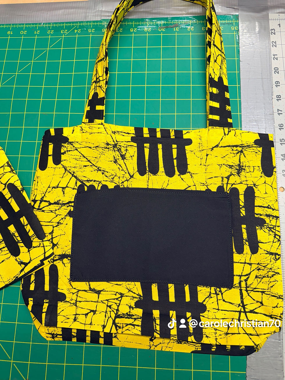 Thumbnail: Black and Yellow Ankara Tote Bag with Makeup pouch