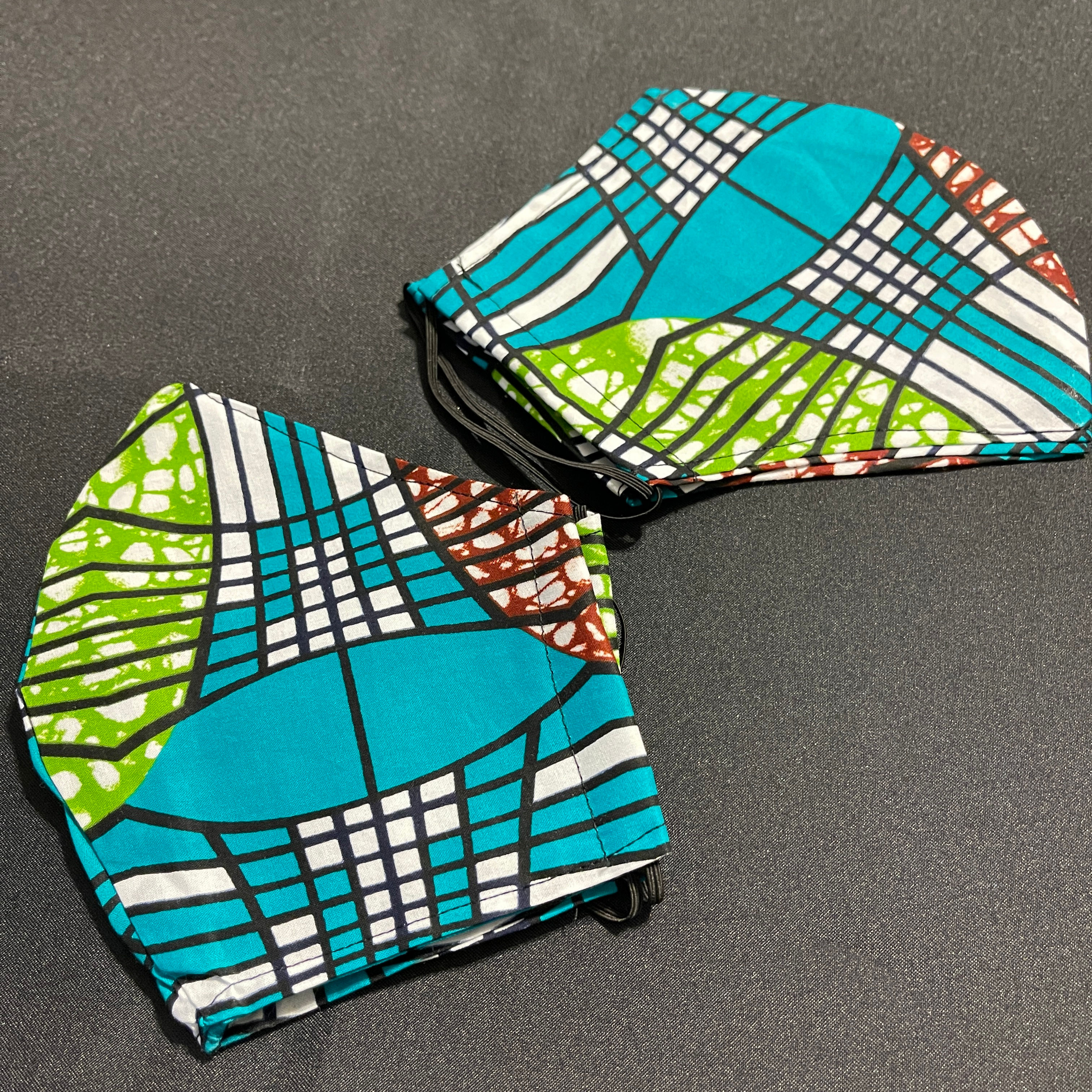 Ankara Print Teal and Lime Face Masks